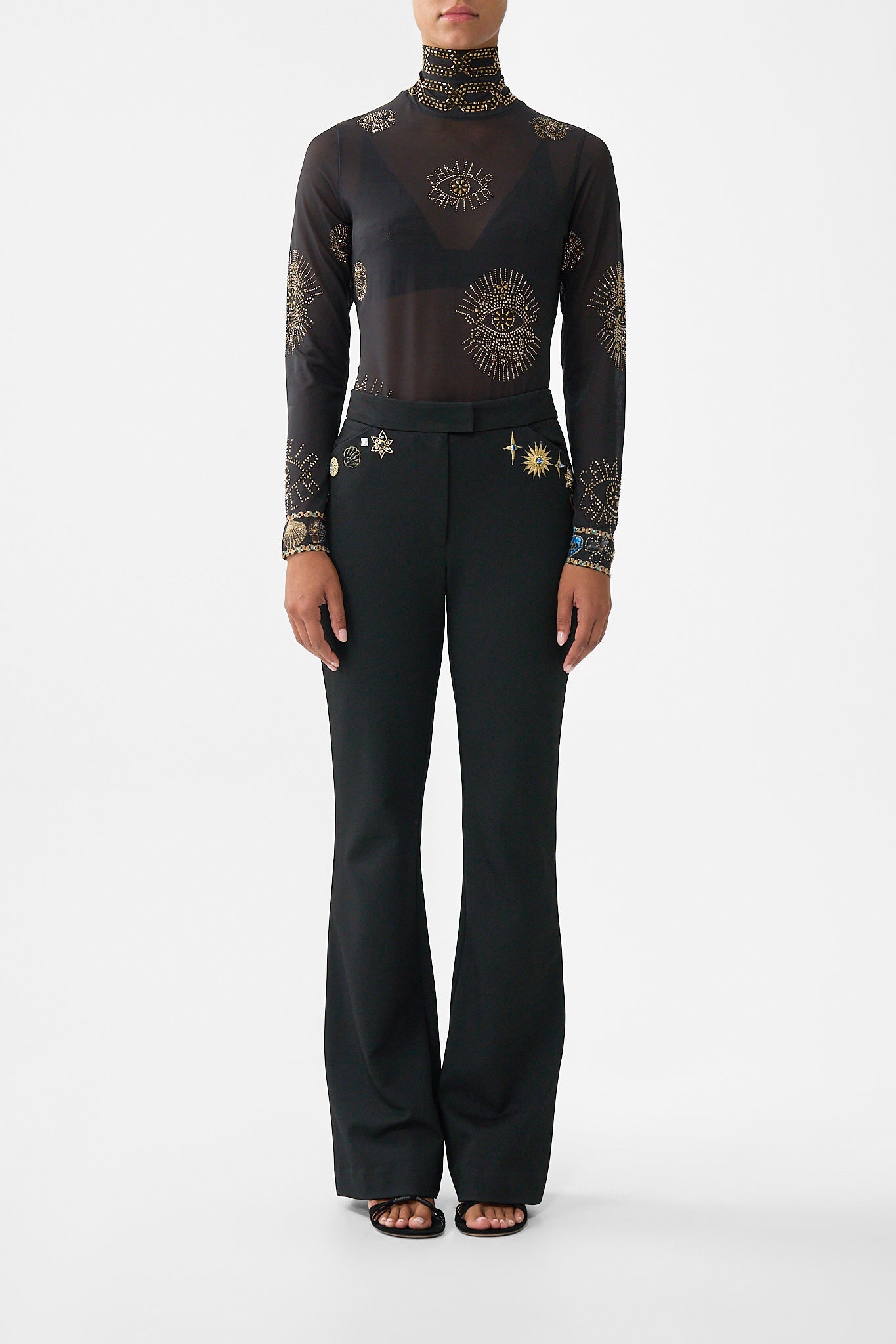 The CAMILLA SHIRRED WAIST PANT CONCUBINES, SULTANS & COURTIERS in our  print.