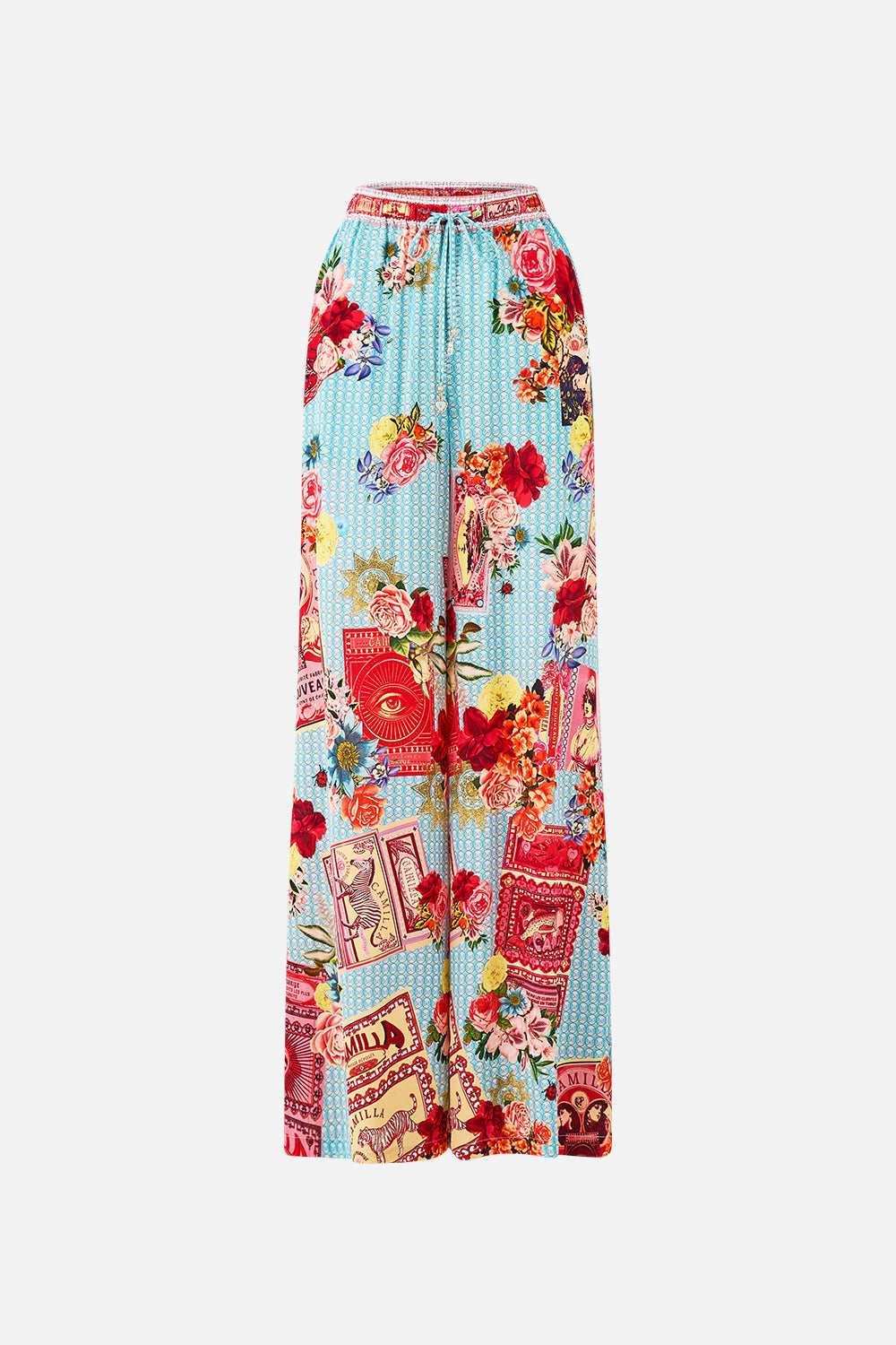 The CAMILLA LONG SPLIT FRONT TWIST DRESS FELINE FOLKLORE in our  print.