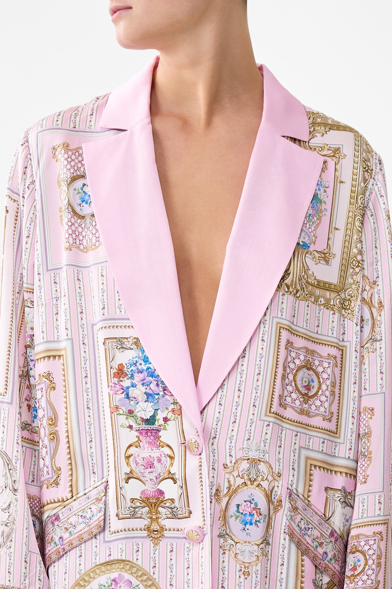 The CAMILLA SHORT SLEEVE CAMP COLLARED SHIRT JUNGLE FLIGHT in our  print.