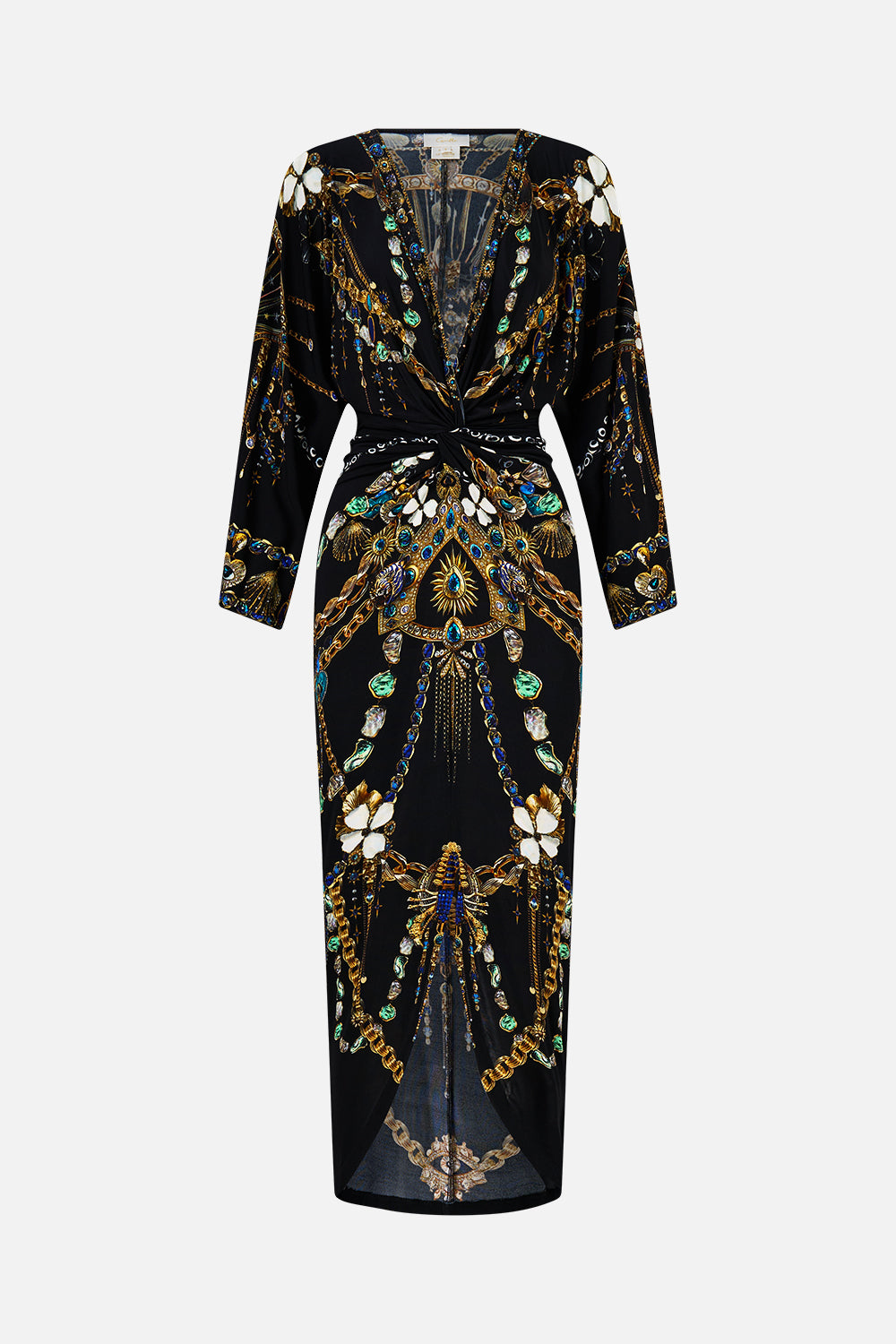The CAMILLA LONG DRESS WITH TIE FRONT THE POTTERY PARLOUR in our  print.