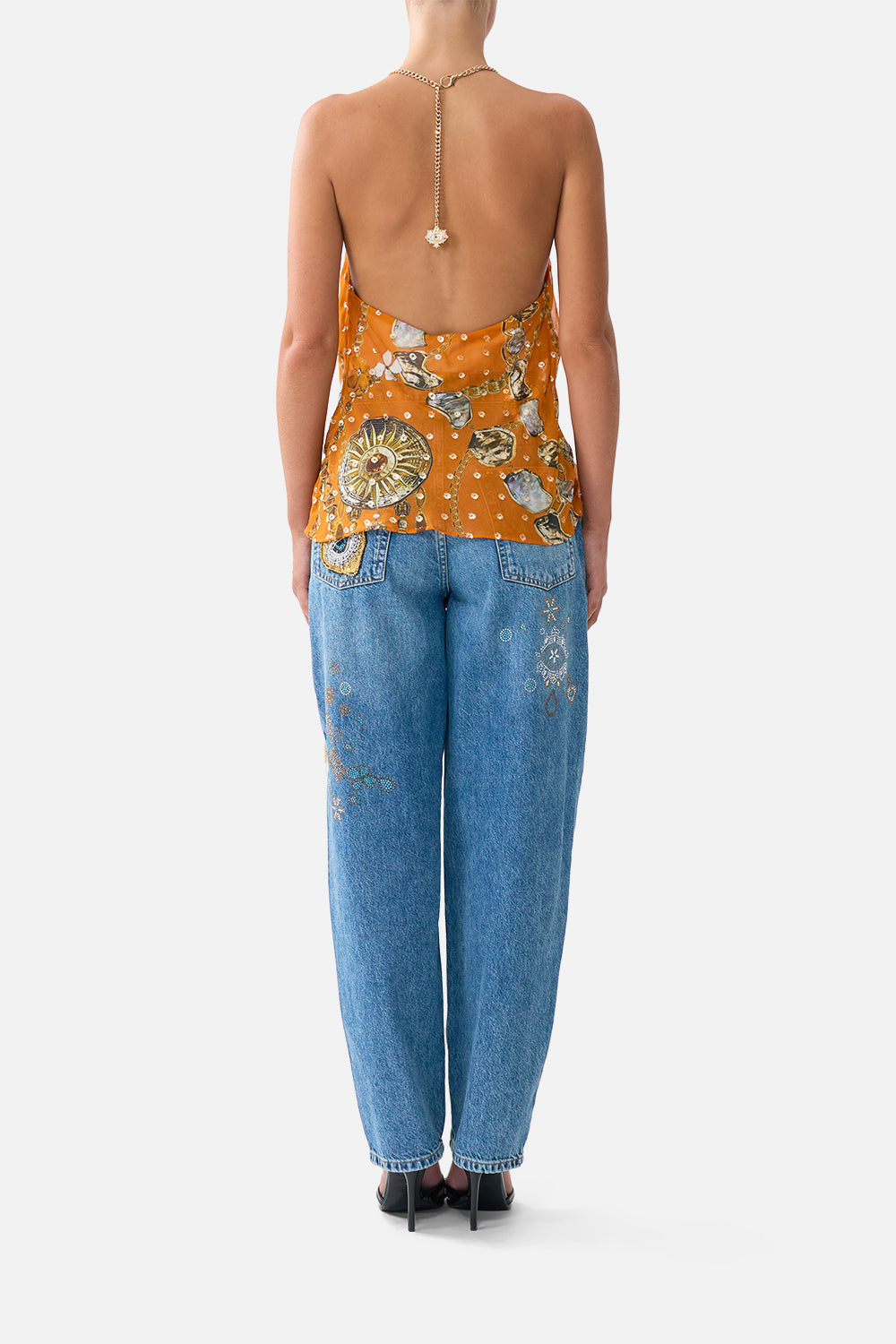 The CAMILLA SHORT WAISTED DRESS MIDSUMMER MOSAICS in our  print.