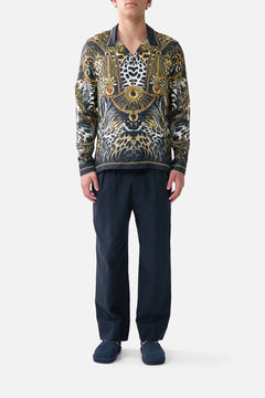 LONG SLEEVE CAMP COLLARED SHIRT FELINE FOLKLORE