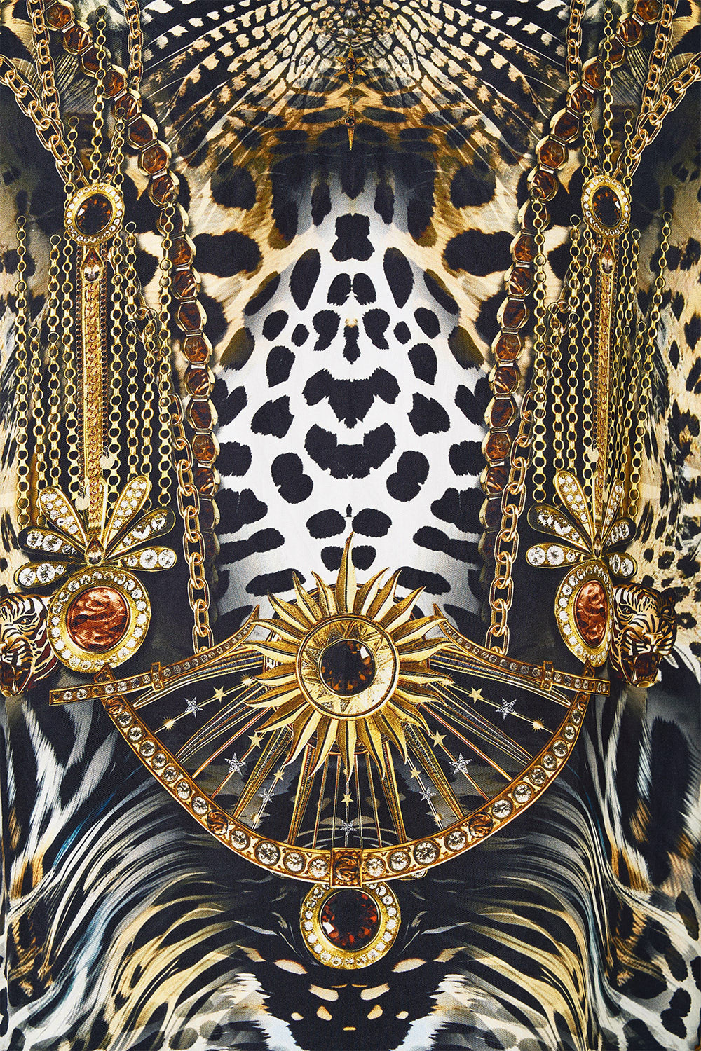 The CAMILLA DRAWSTRING POUCH BAG WITH CHAIN STRAP NAZAR NIRVANA in our  print.