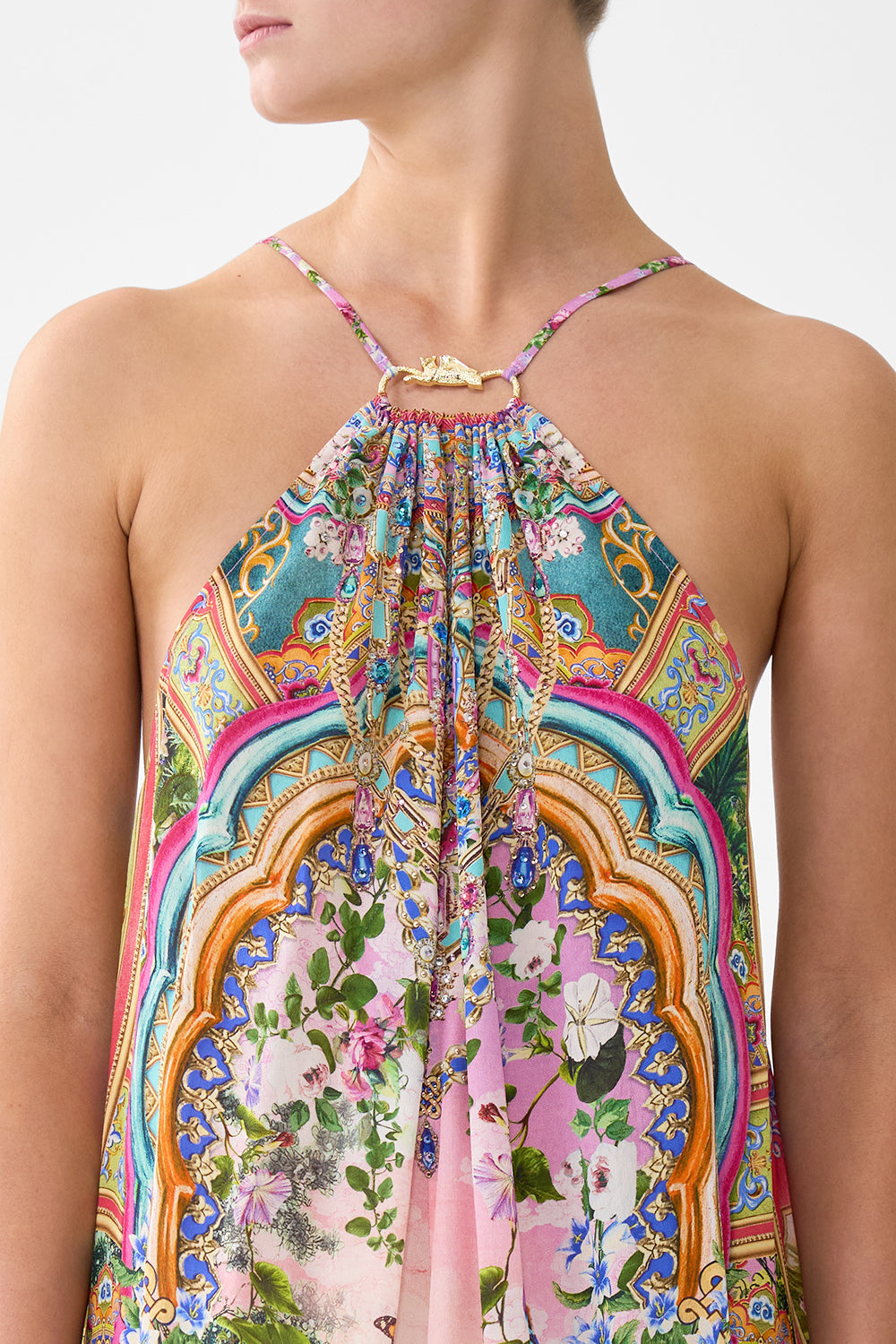 GATHER NECK HARDWARE MAXI DRESS TURKISH DELIGHT