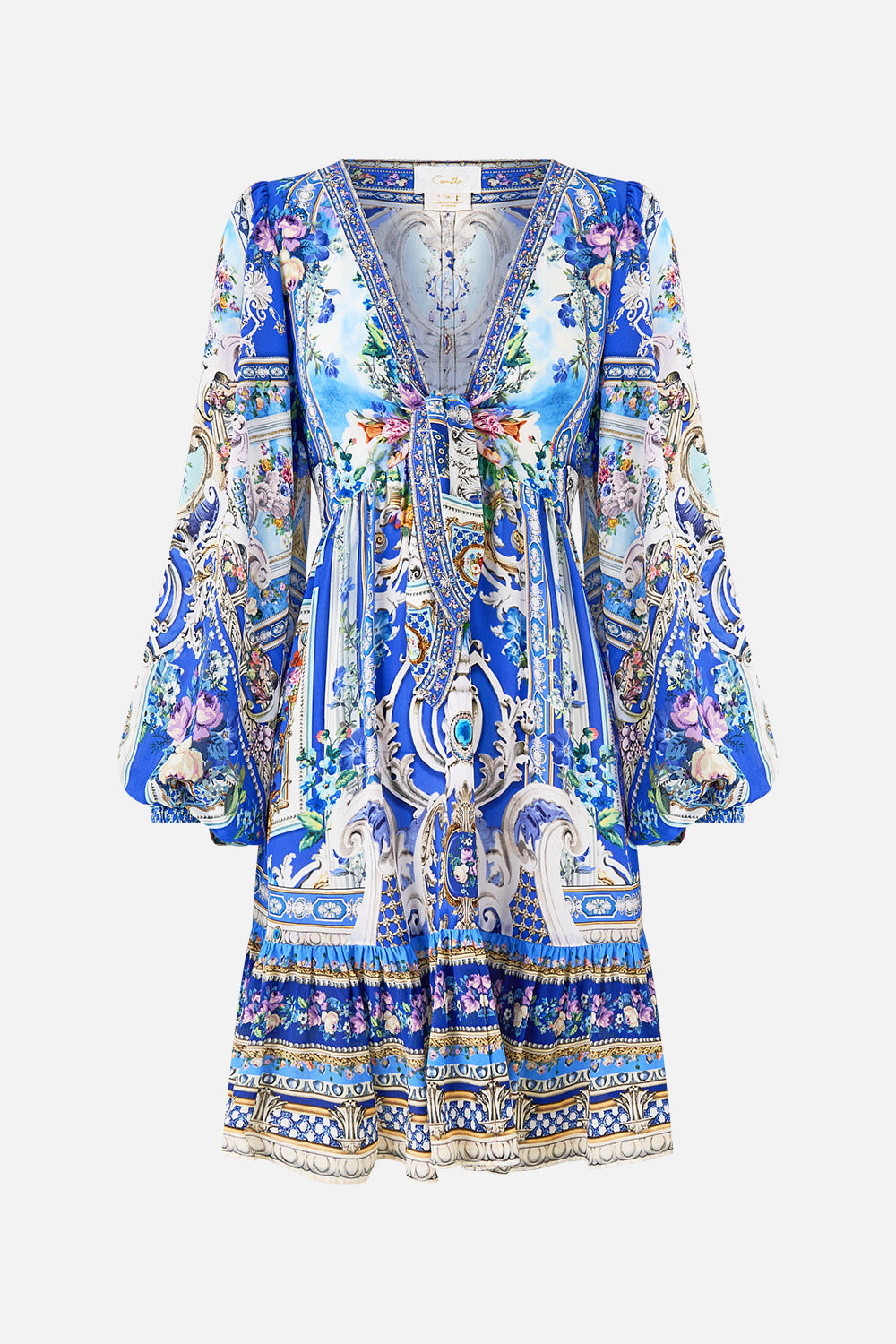 The CAMILLA RUFFLE SLEEVE LONG DRESS SEVILLIAN STYLE in our  print.