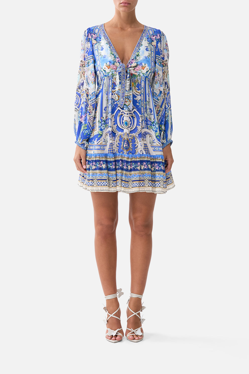 The CAMILLA RUFFLE SLEEVE LONG DRESS SEVILLIAN STYLE in our  print.