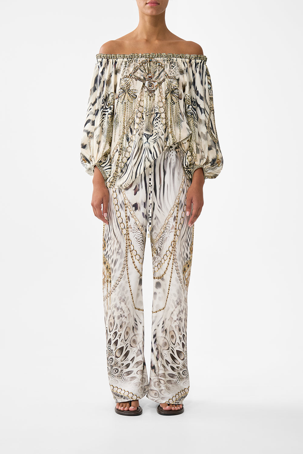 The CAMILLA GATHERED JERSEY ONE SHOULDER DRESS OLÉ OLÉ in our  print.
