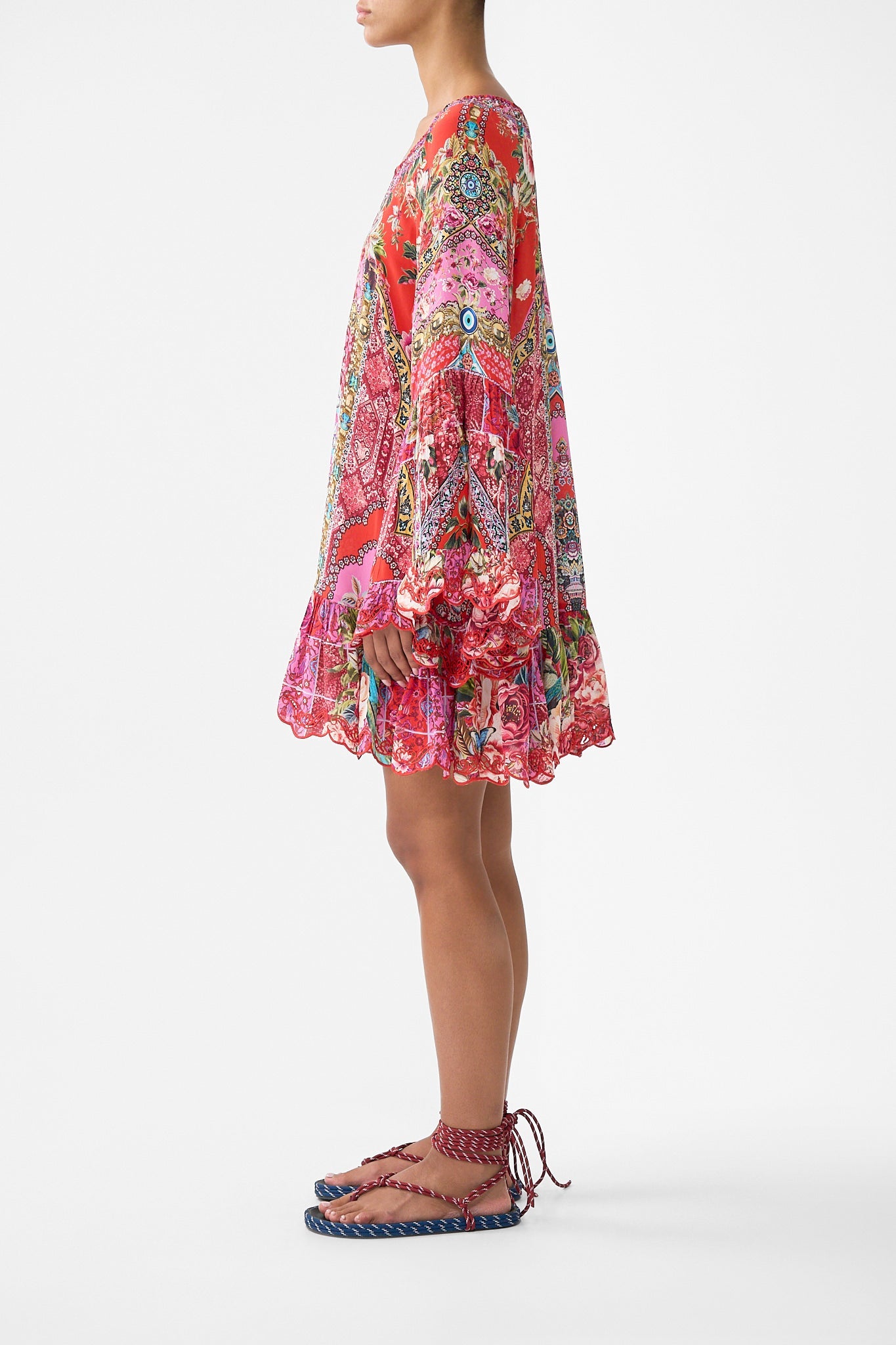 The CAMILLA SHORT LACE UP KAFTAN MIDSUMMER MOSAICS in our  print.