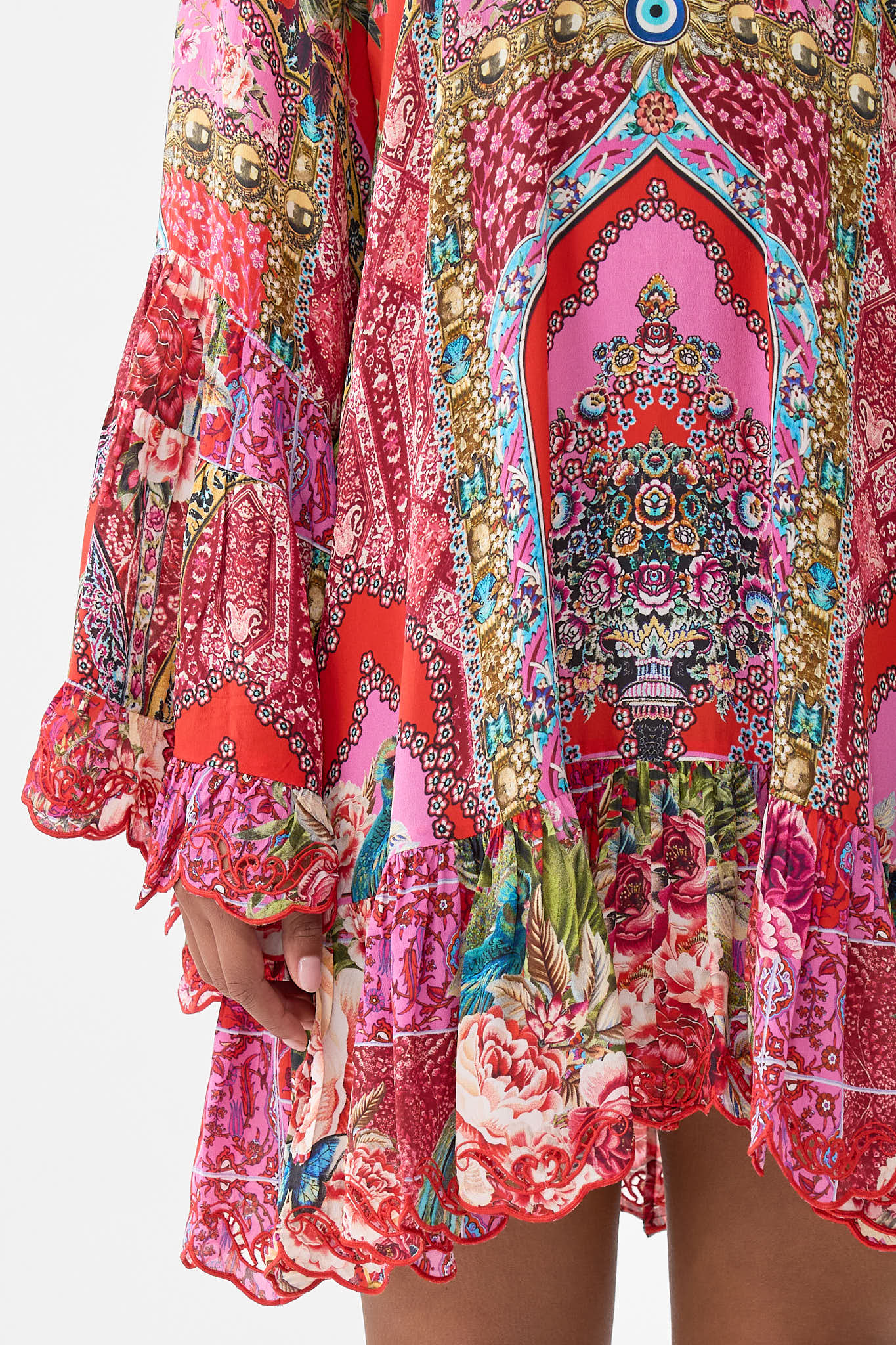 The CAMILLA SHORT LACE UP KAFTAN MIDSUMMER MOSAICS in our  print.
