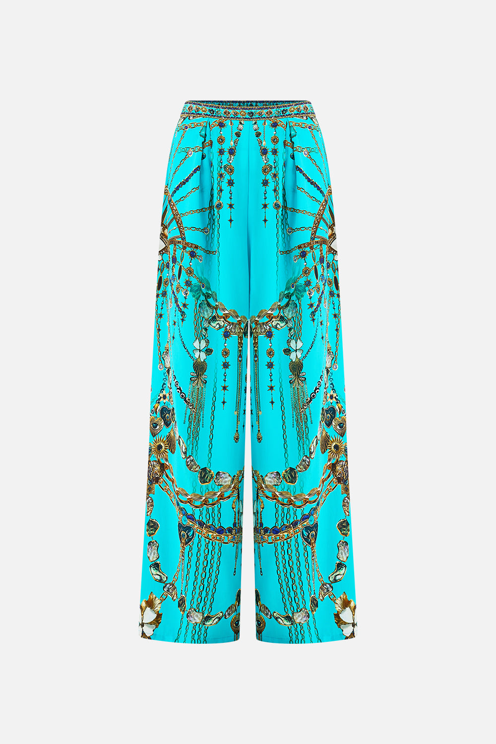 The CAMILLA ELASTIC SLEEVE TIE FRONT BLOUSE ADORNED IN ARANJUEZ in our  print.