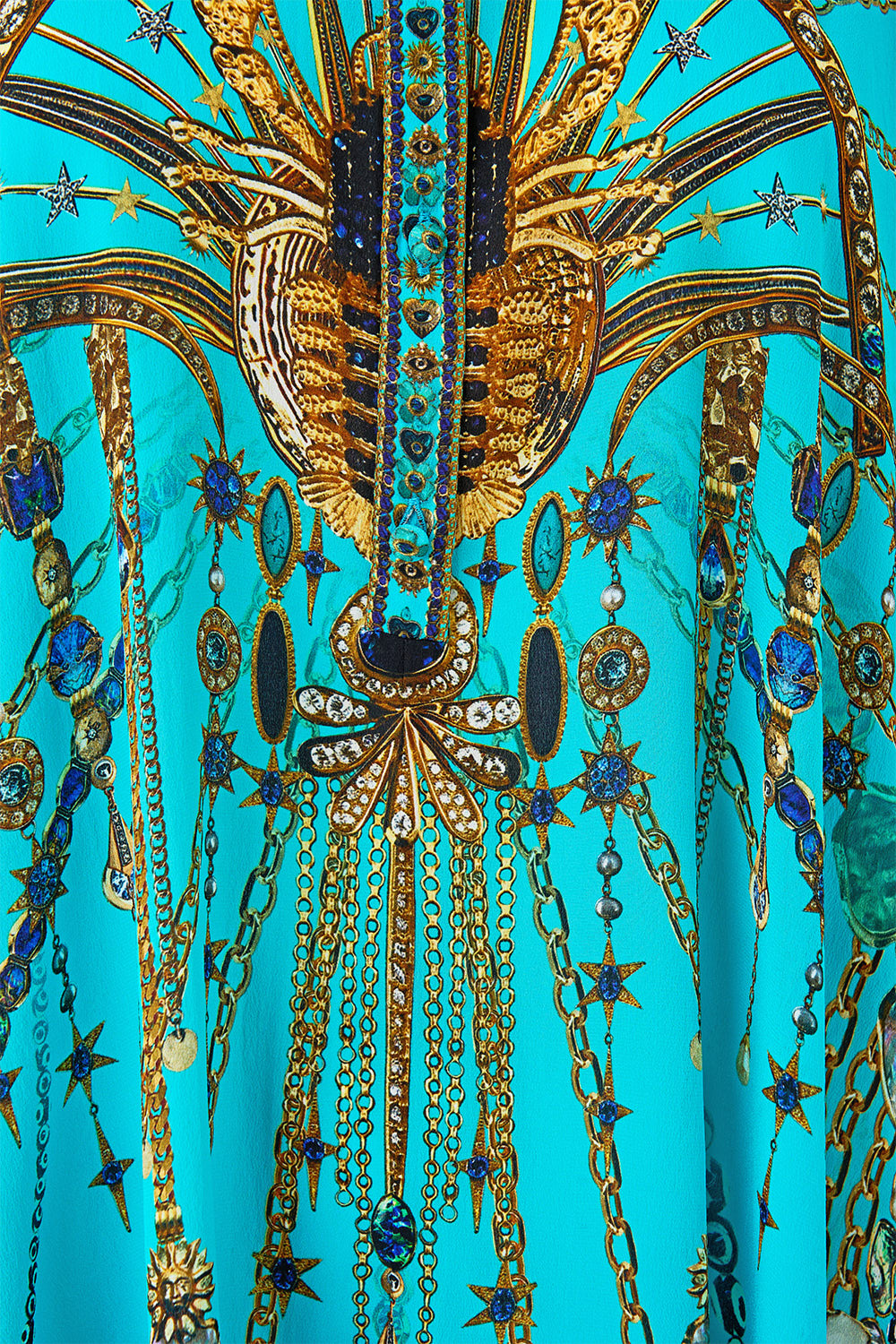The CAMILLA LONG SILK CRINKLE CHIFFON SCARF MIDSUMMER MOSAICS in our MIDSUMMER MOSAICS print.