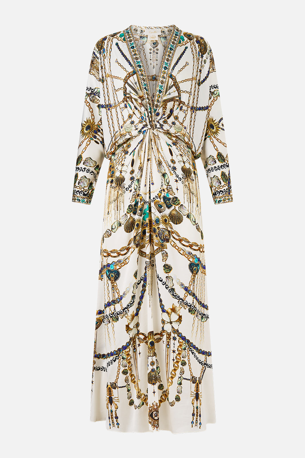 The CAMILLA LONG SPLIT FRONT TWIST DRESS ARANJUEZ ANIMALIA in our  print.