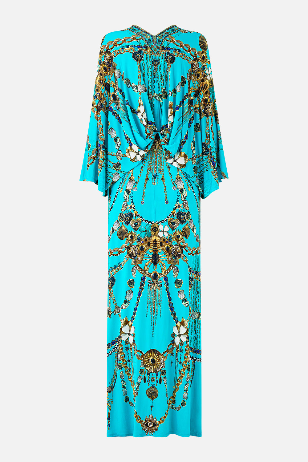 The CAMILLA HIGH TRI ONE PIECE WITH EYELET TIE FRONT TRIM ESPAÑA NIRVANA in our  print.