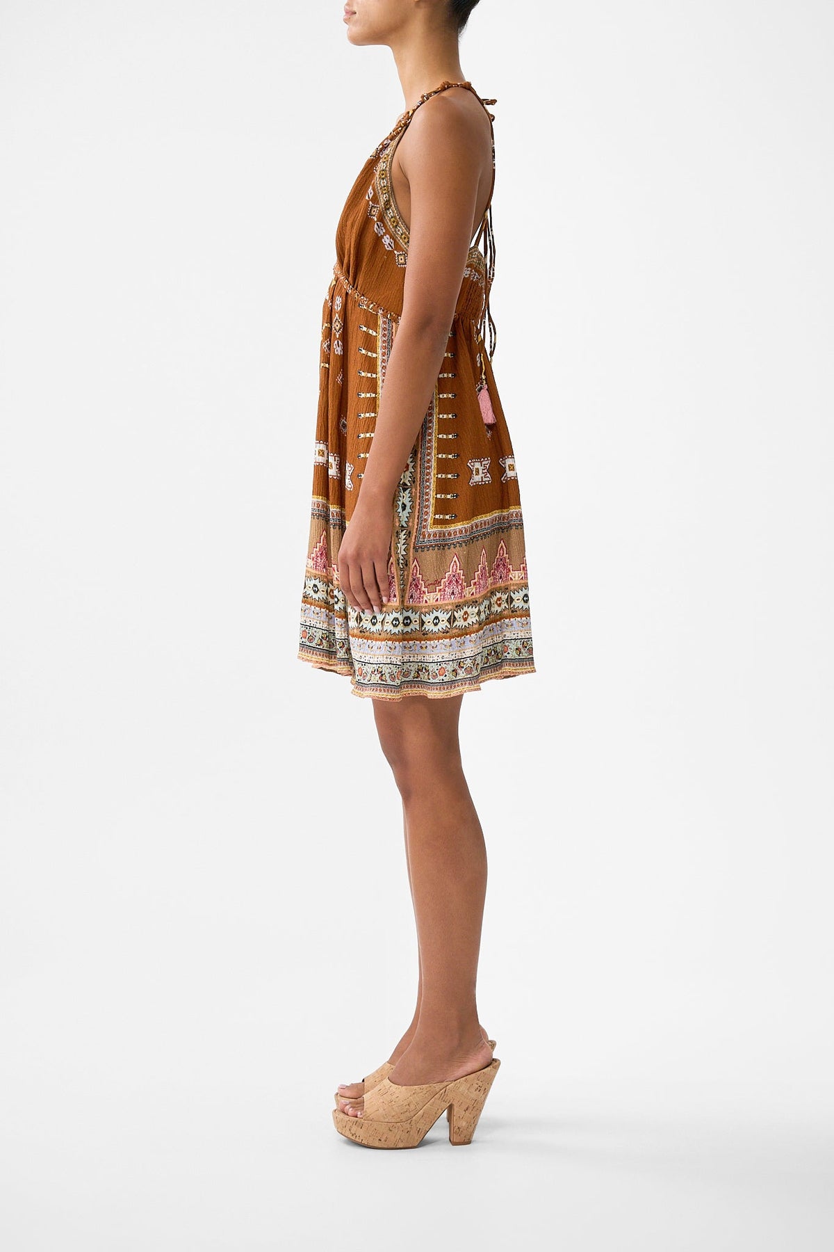 SHORT FLARED DRESS WITH MACRAME DETAIL FABRIC OF TIME