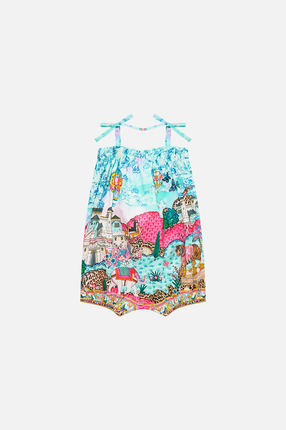 The CAMILLA WAISTED DRESS WITH HEM RUFFLE TURKISH DELIGHT in our  print.