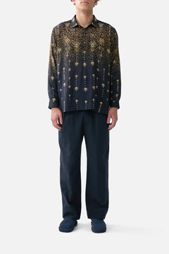 LONG SLEEVE HALF PLACKET TUNIC SHIRT FELINE FOLKLORE