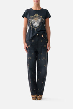 SLIM FIT ROUND NECK T-SHIRT - BLACK FELINE FOLKLORE