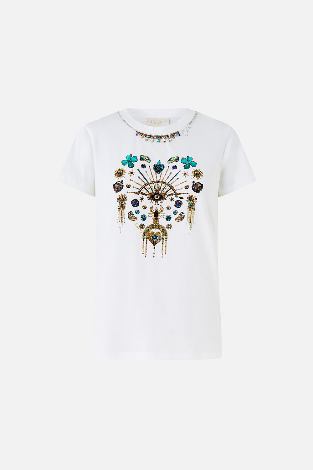 SLIM FIT ROUND NECK T-SHIRT - WHITE/MULTI TOTEMS AND TREASURES
