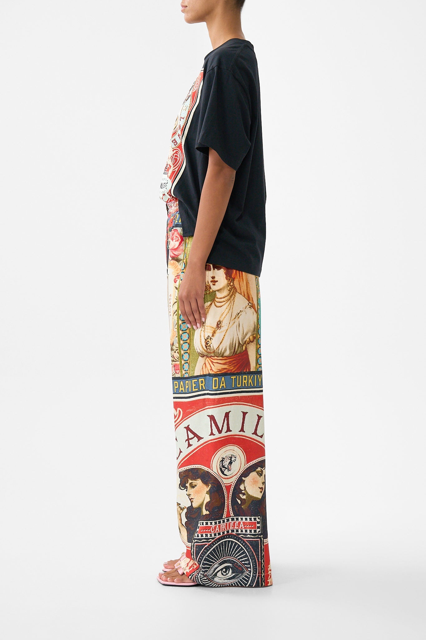 The CAMILLA GATHERED BANDEAU ONE PIECE WITH U RING FRONT MIDSUMMER MOSAICS in our  print.