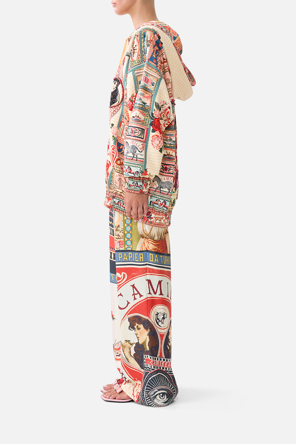 The CAMILLA KIMONO SLEEVE DRESS WITH SHIRRING DETAIL NAVÀS NOUVEAU in our  print.