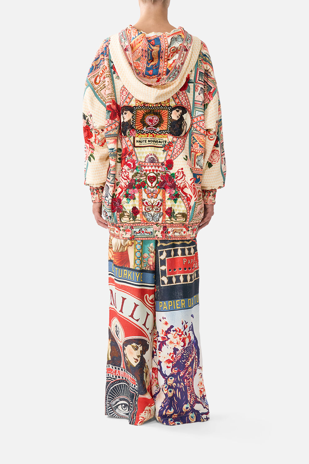 The CAMILLA KIMONO SLEEVE DRESS WITH SHIRRING DETAIL NAVÀS NOUVEAU in our  print.