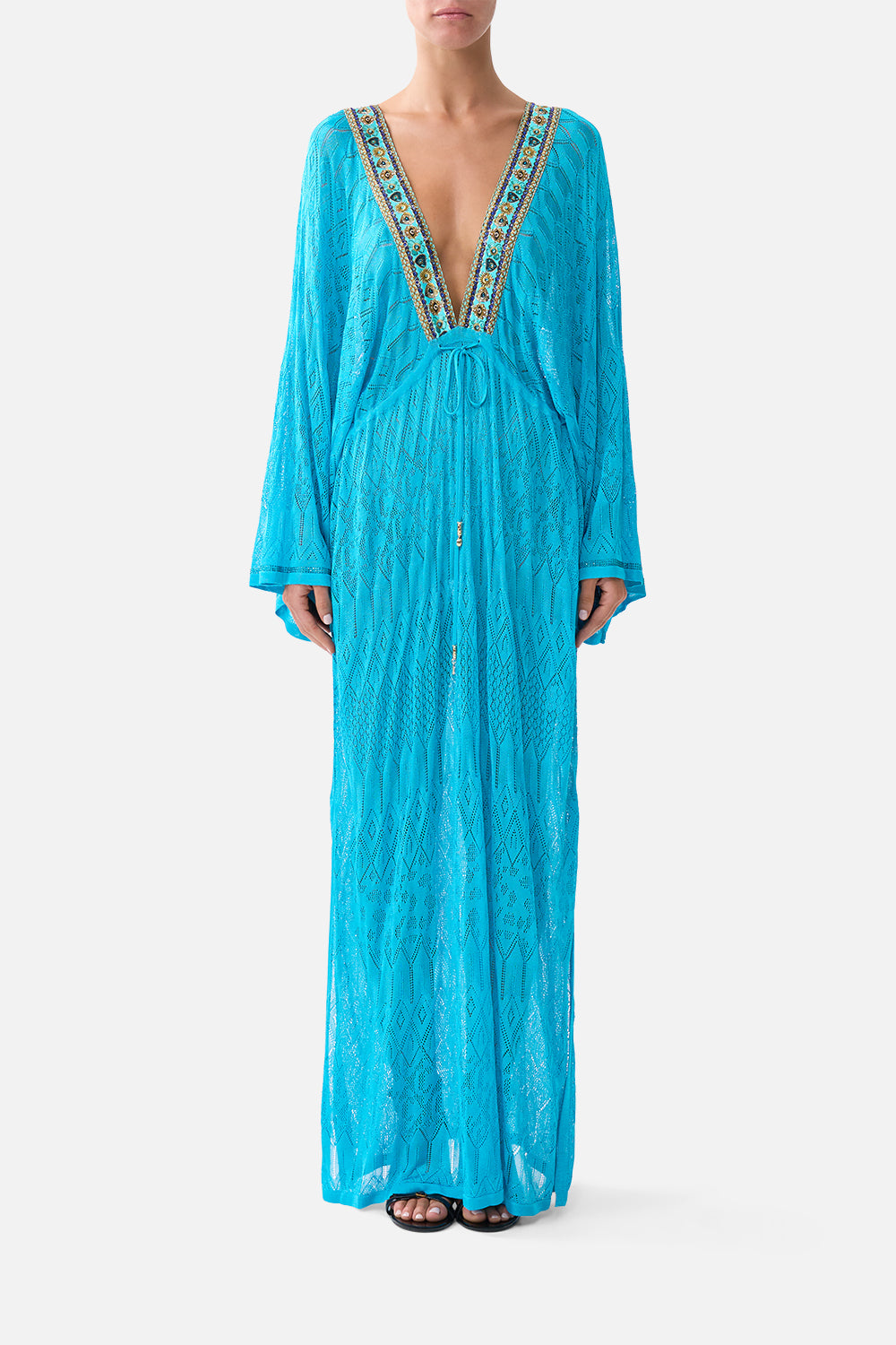 KNIT KAFTAN WITH SILK NECKLINE TOTEMS AND TREASURES