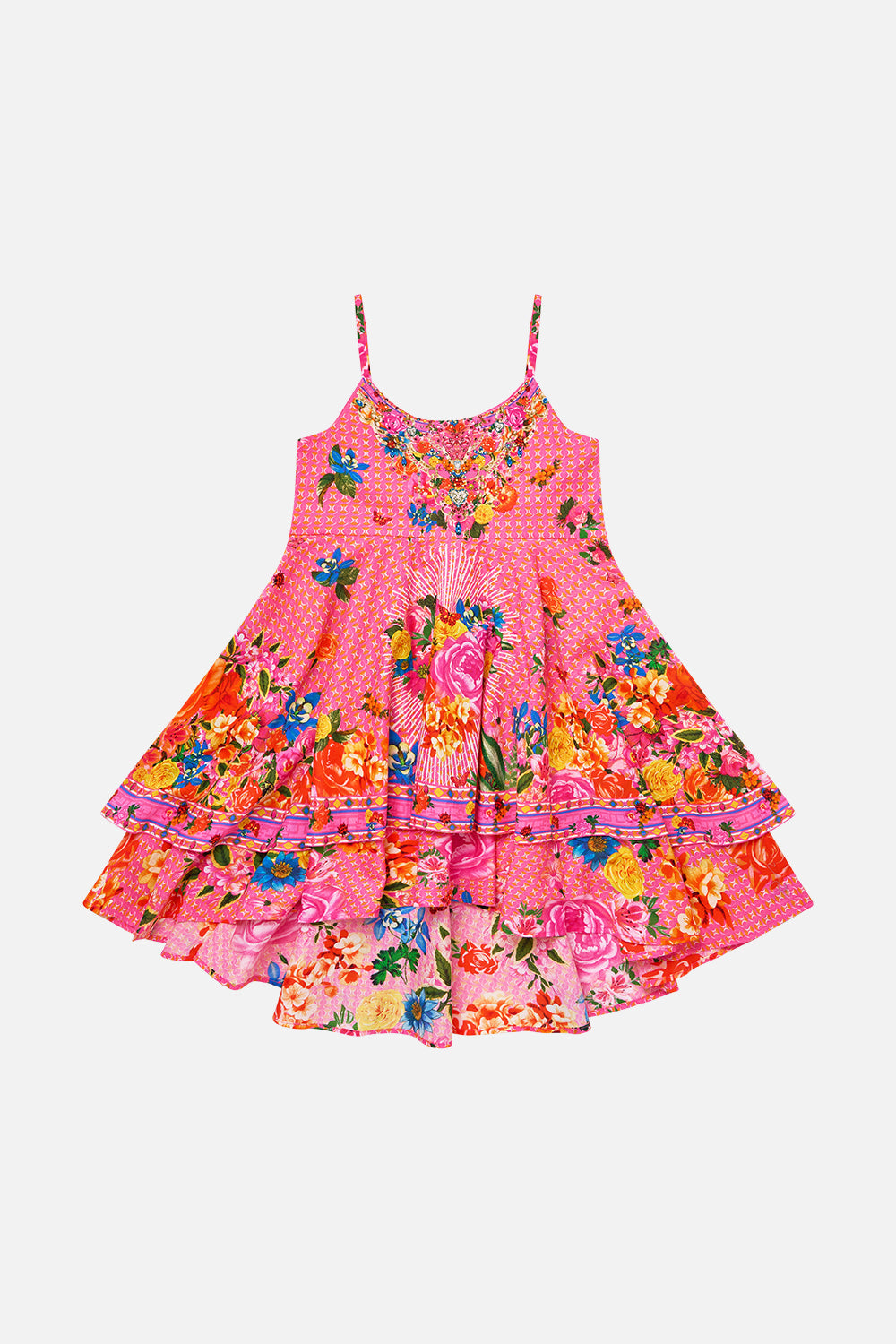 KIDS ROUND NECK LAYERED HIGH LOW DRESS ILLUSTRATION NATION