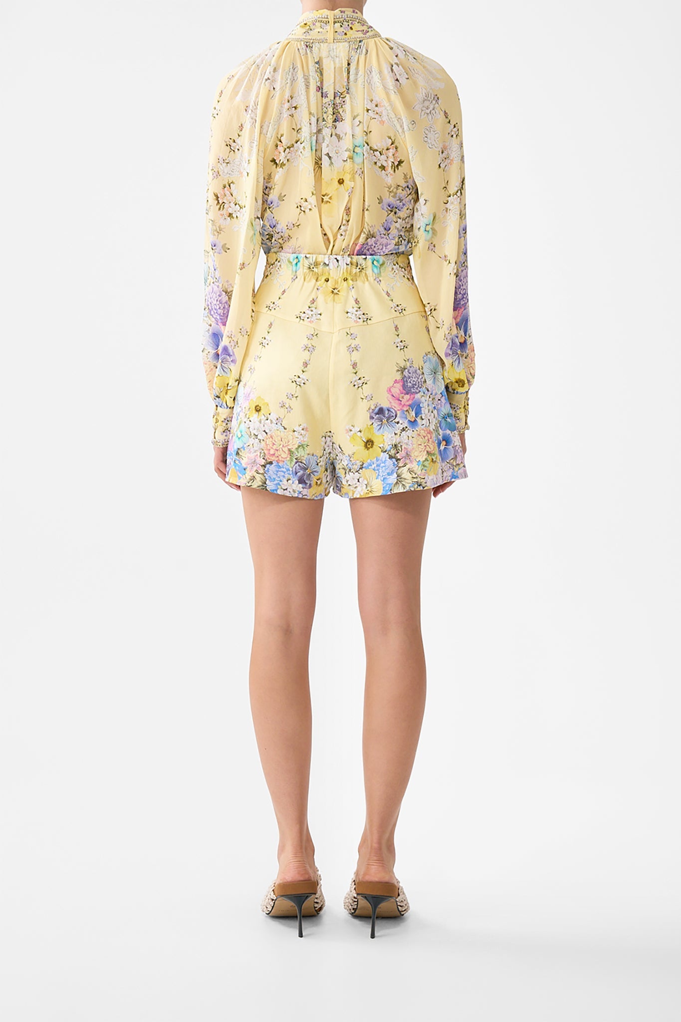 The CAMILLA SHIRT WITH GATHERED CUFF MIDSUMMER MOSAICS in our  print.