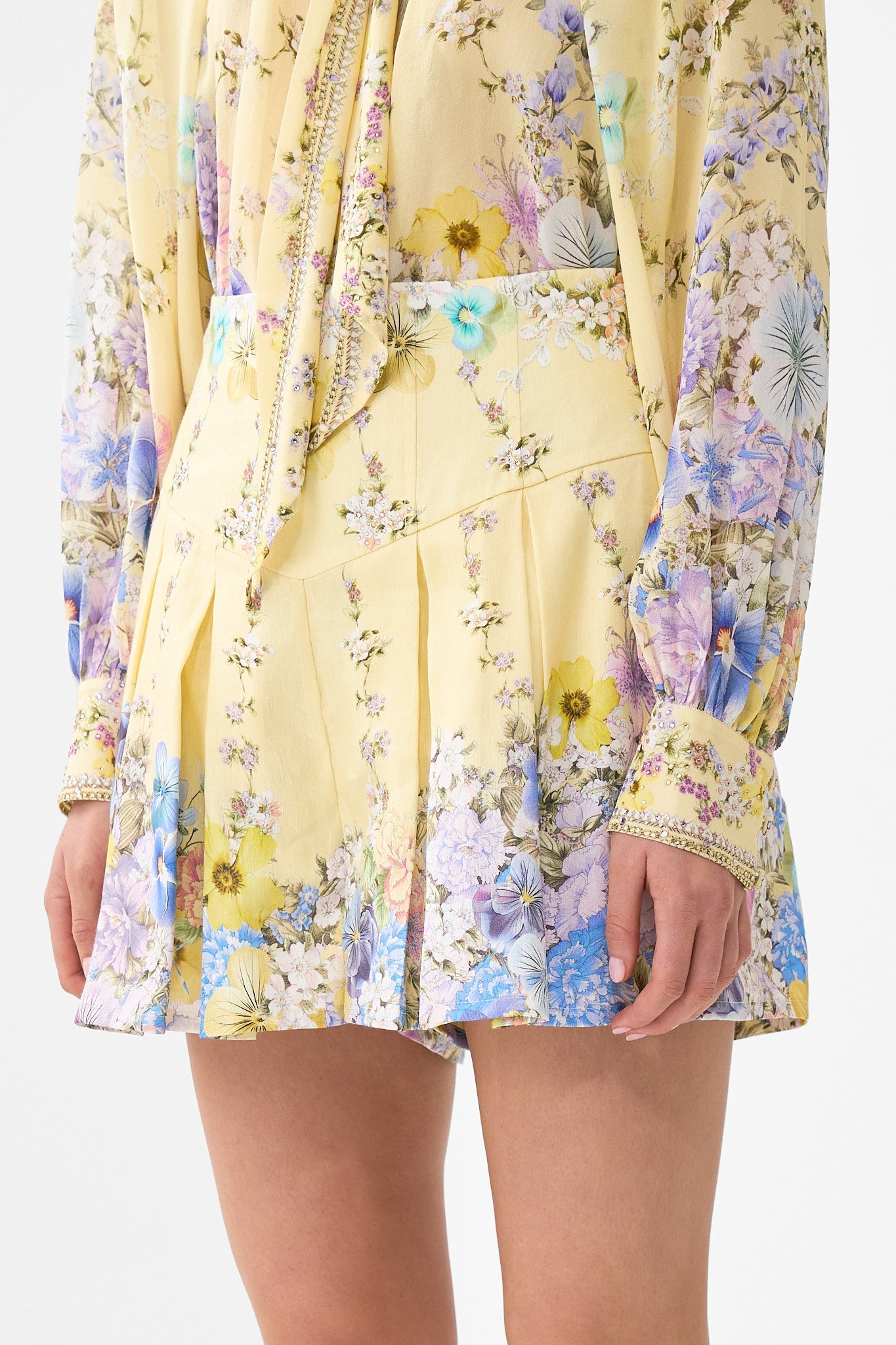 The CAMILLA SHIRT WITH GATHERED CUFF MIDSUMMER MOSAICS in our  print.