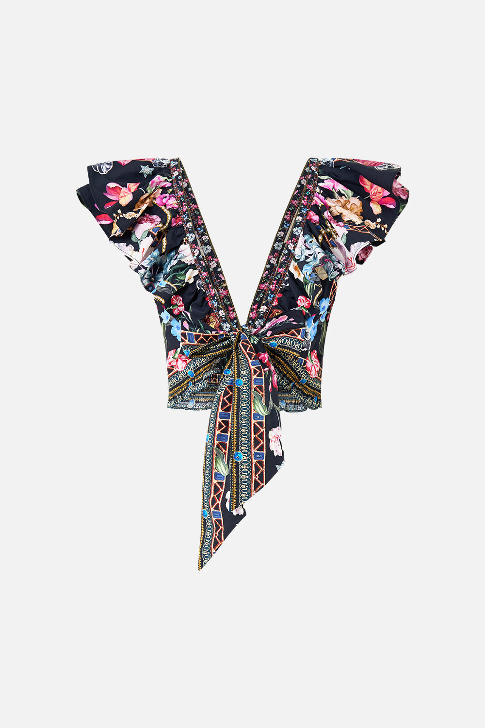 DEEP V FRILL SHORT SLEEVE TOP MIDNIGHT IN MONSERRATE