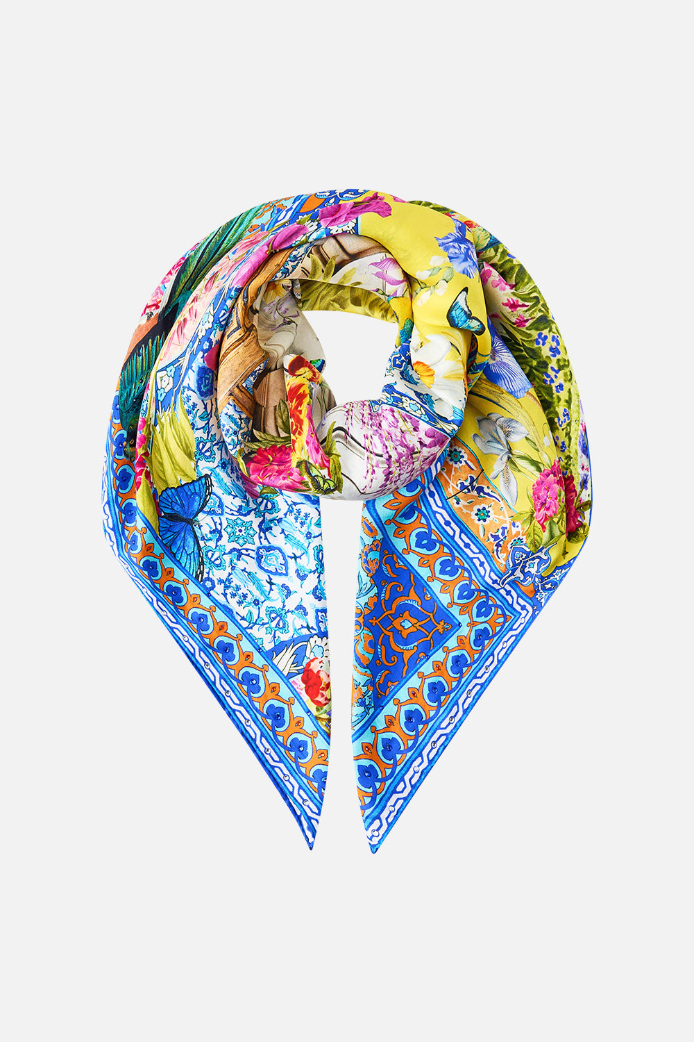 The CAMILLA JERSEY SCOOP NECK TANK TOP - WHITE/BLUE OTTOMAN OPULENCE in our  print.