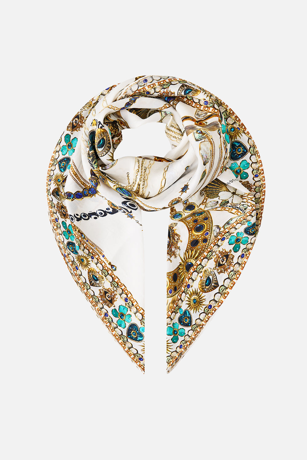 LARGE CRYSTALLED SILK SQUARE SCARF CHAIN GANG