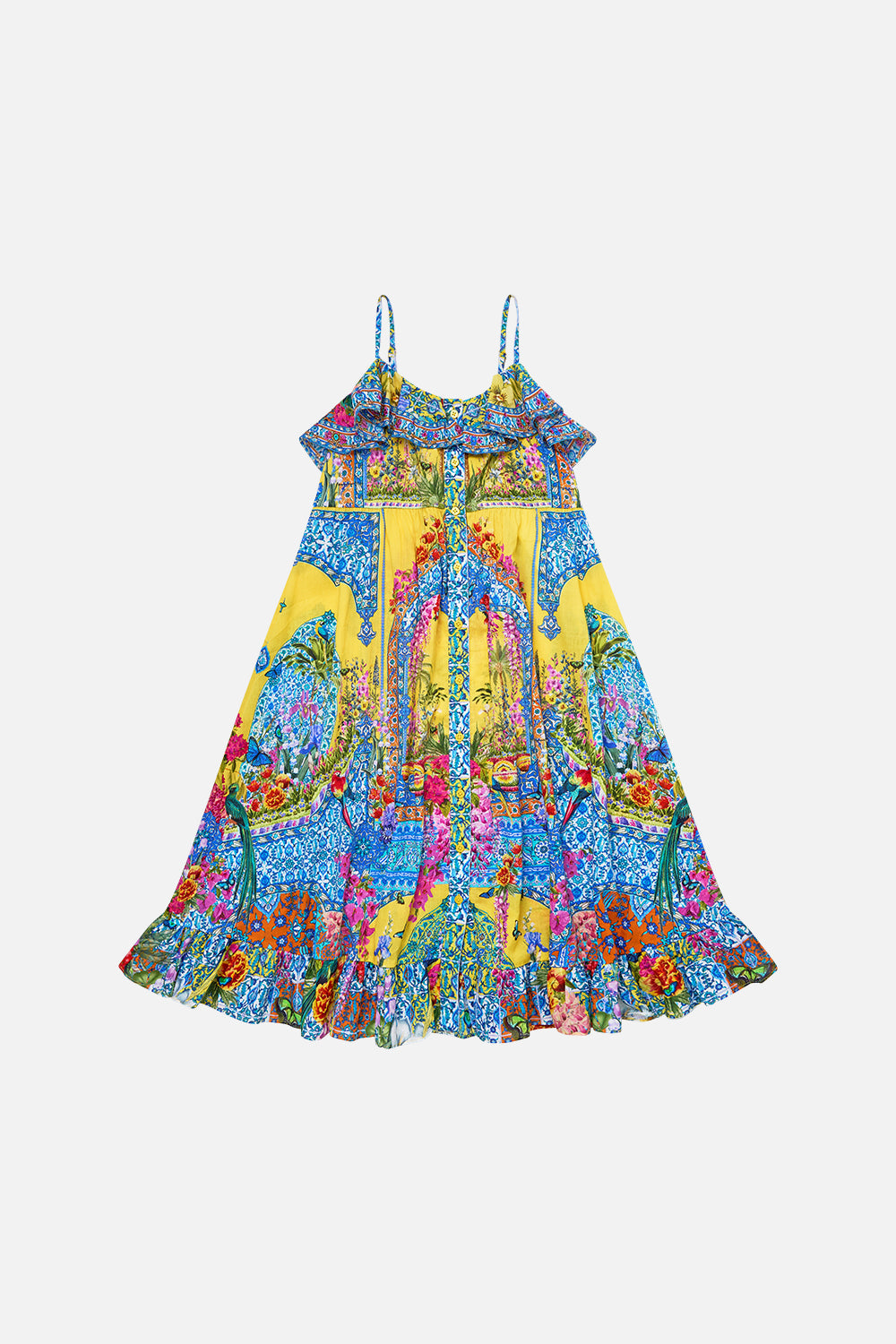 The CAMILLA HIGH TRI BIKINI TOP WITH U RING FRONT TRIM TURKISH DELIGHT in our  print.