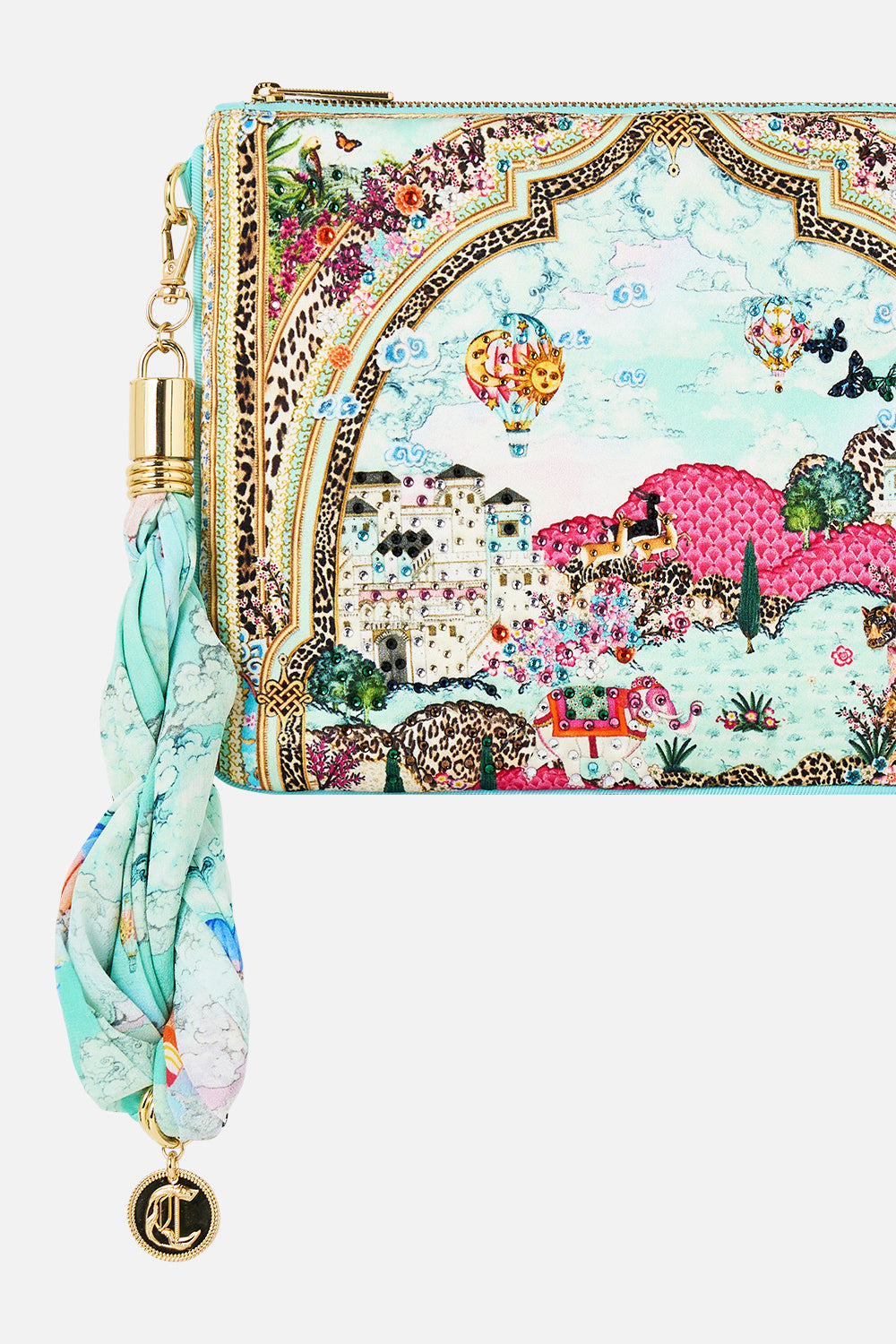 The CAMILLA V NECK FLARED JUMPSUIT JUNGLE FLIGHT in our JUNGLE FLIGHT print.