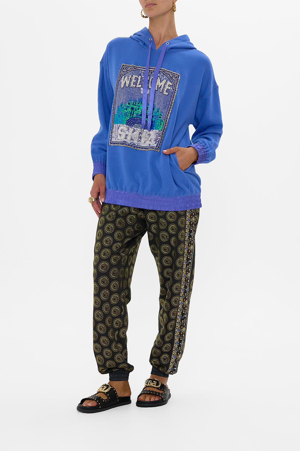 SILK BAND OVERSIZED HOODIE WITH POCKETS- BLUE DEFY GRAVITY