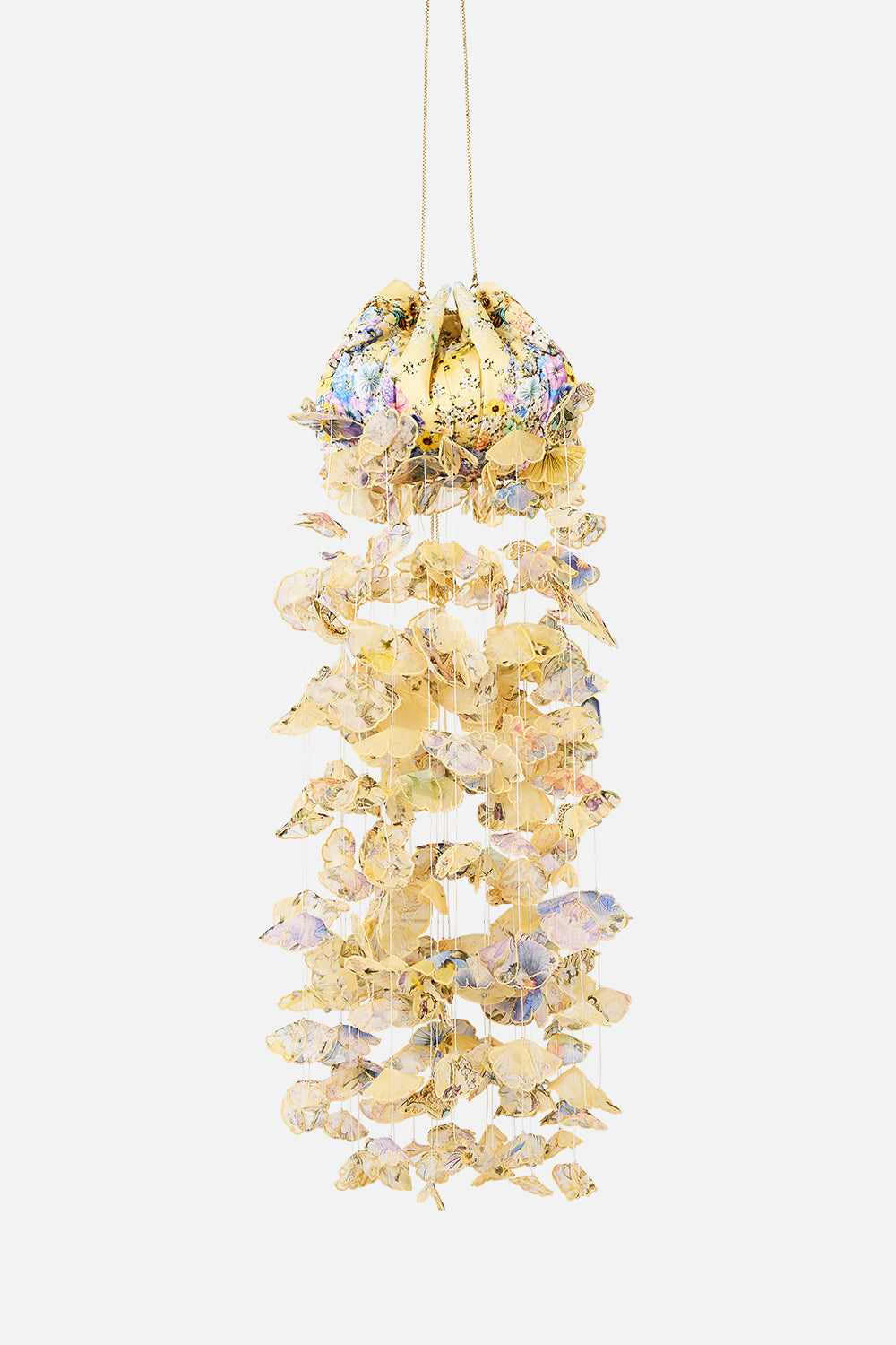 DRAWSTRING POUCH BAG WITH FLORAL FRINGE DARLING BUDS