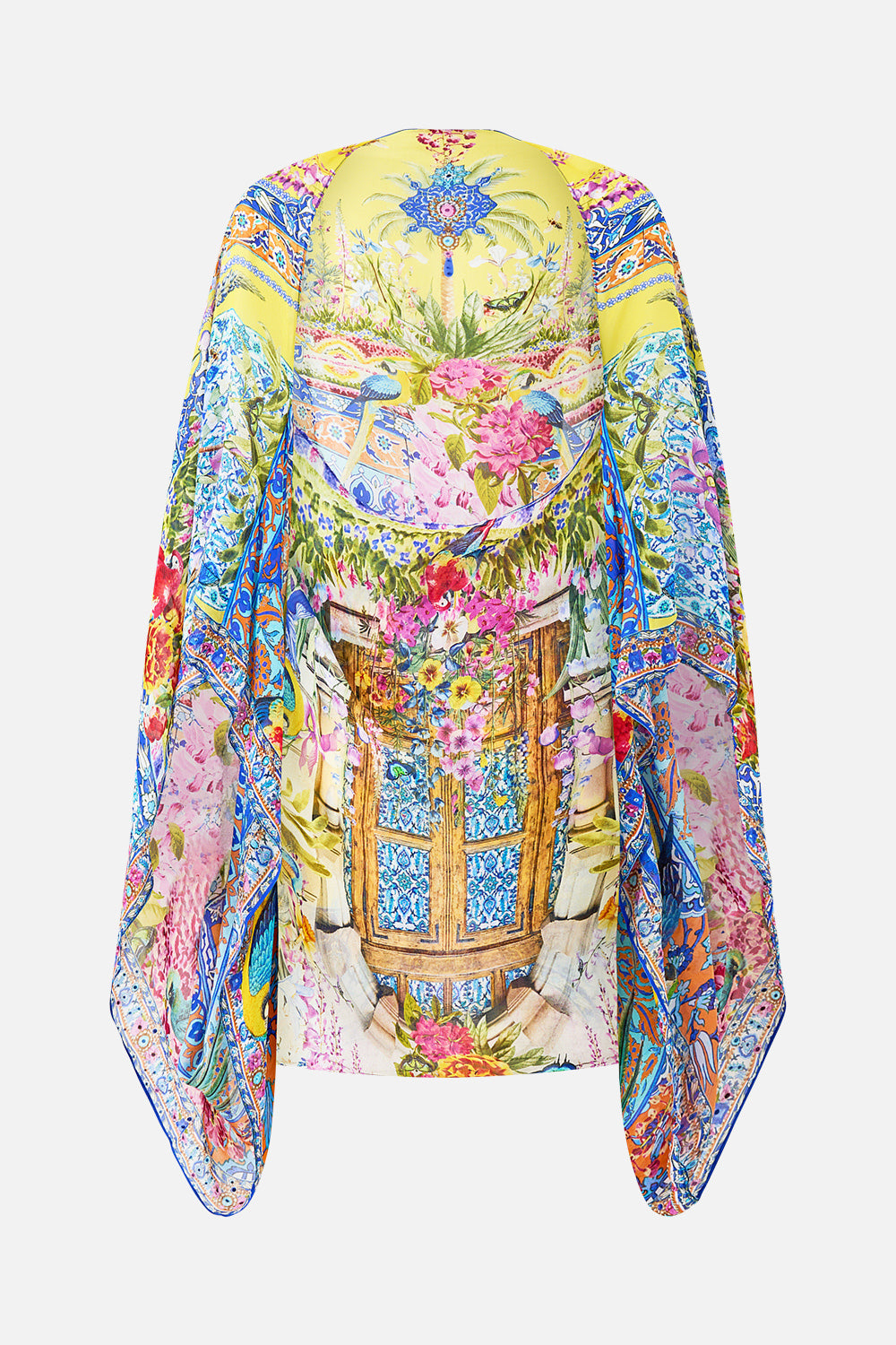 The CAMILLA TIERED SWING MINI DRESS A TILED WONDERLAND in our  print.