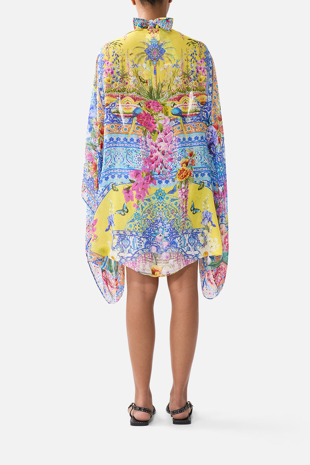The CAMILLA TIERED SWING MINI DRESS A TILED WONDERLAND in our  print.