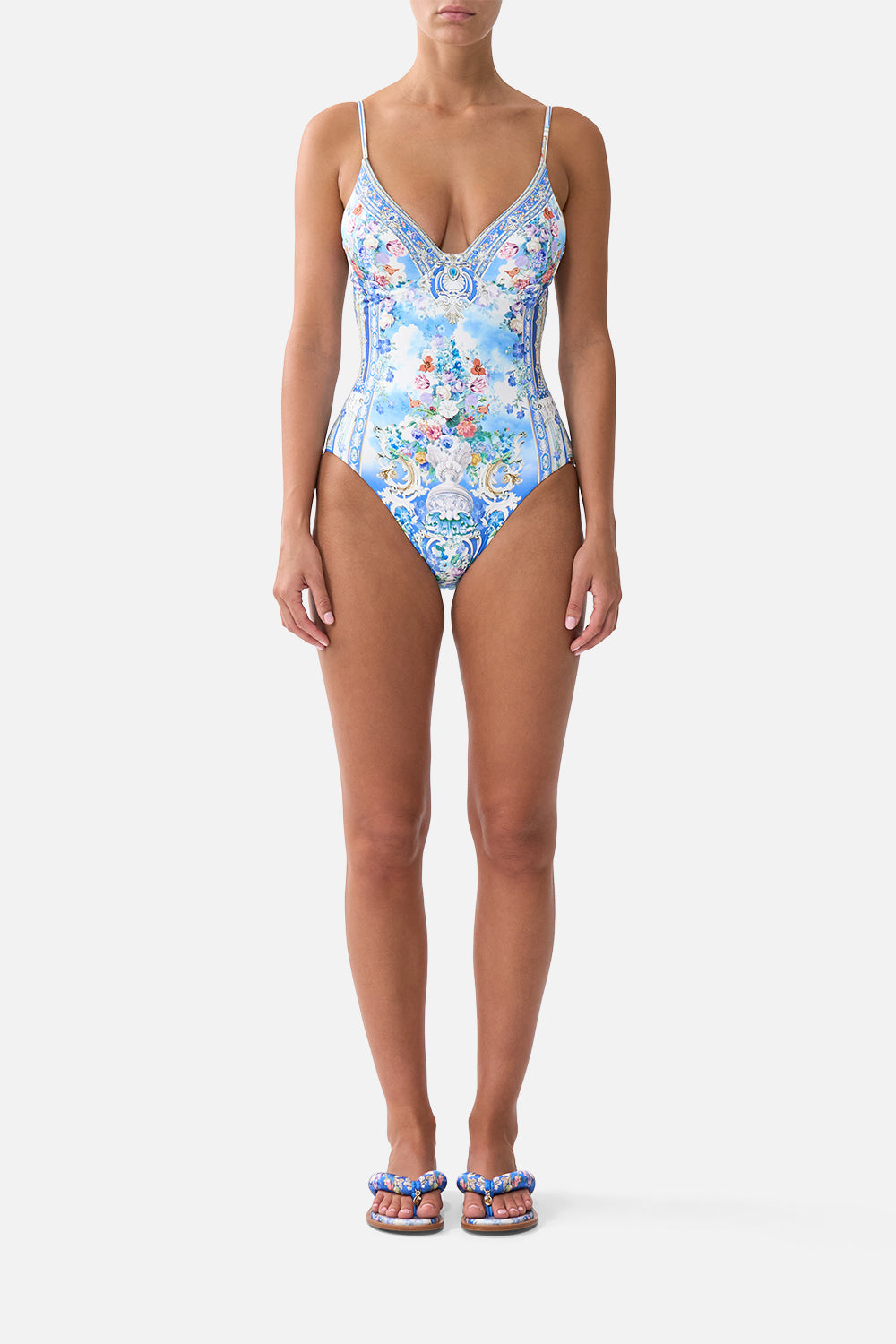 The CAMILLA WAISTED DRESS WITH HEM RUFFLE BENEATH THE ANDALUSIAN SUN in our  print.