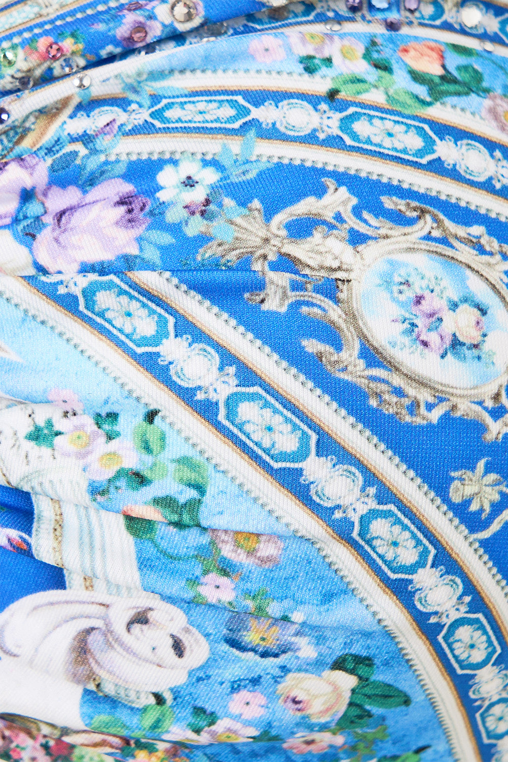 The CAMILLA SHIRRED WAIST PANT JUNGLE FLIGHT in our  print.