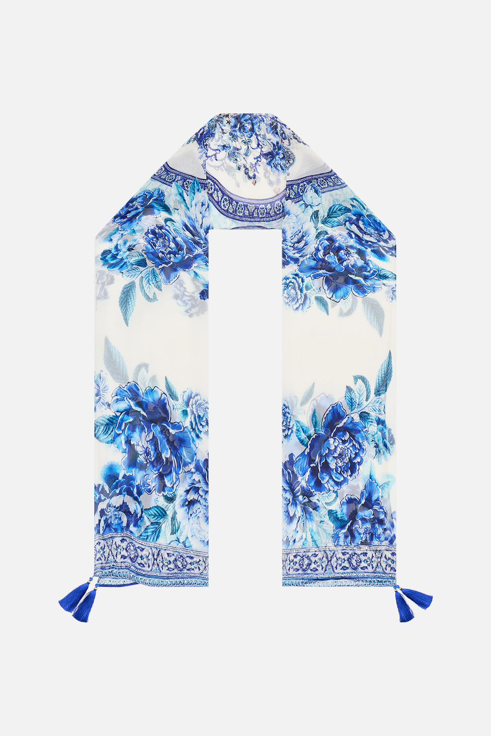 LONG SILK CRINKLE CHIFFON SCARF A CERAMIC GARDEN