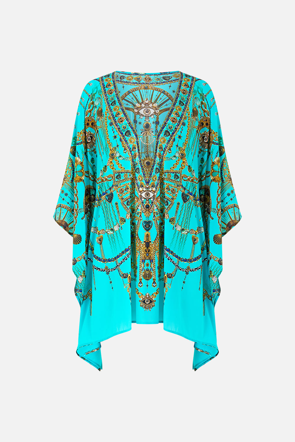 SHORT V NECK KAFTAN WITH RING FRONT TRIM TOTEMS AND TREASURES