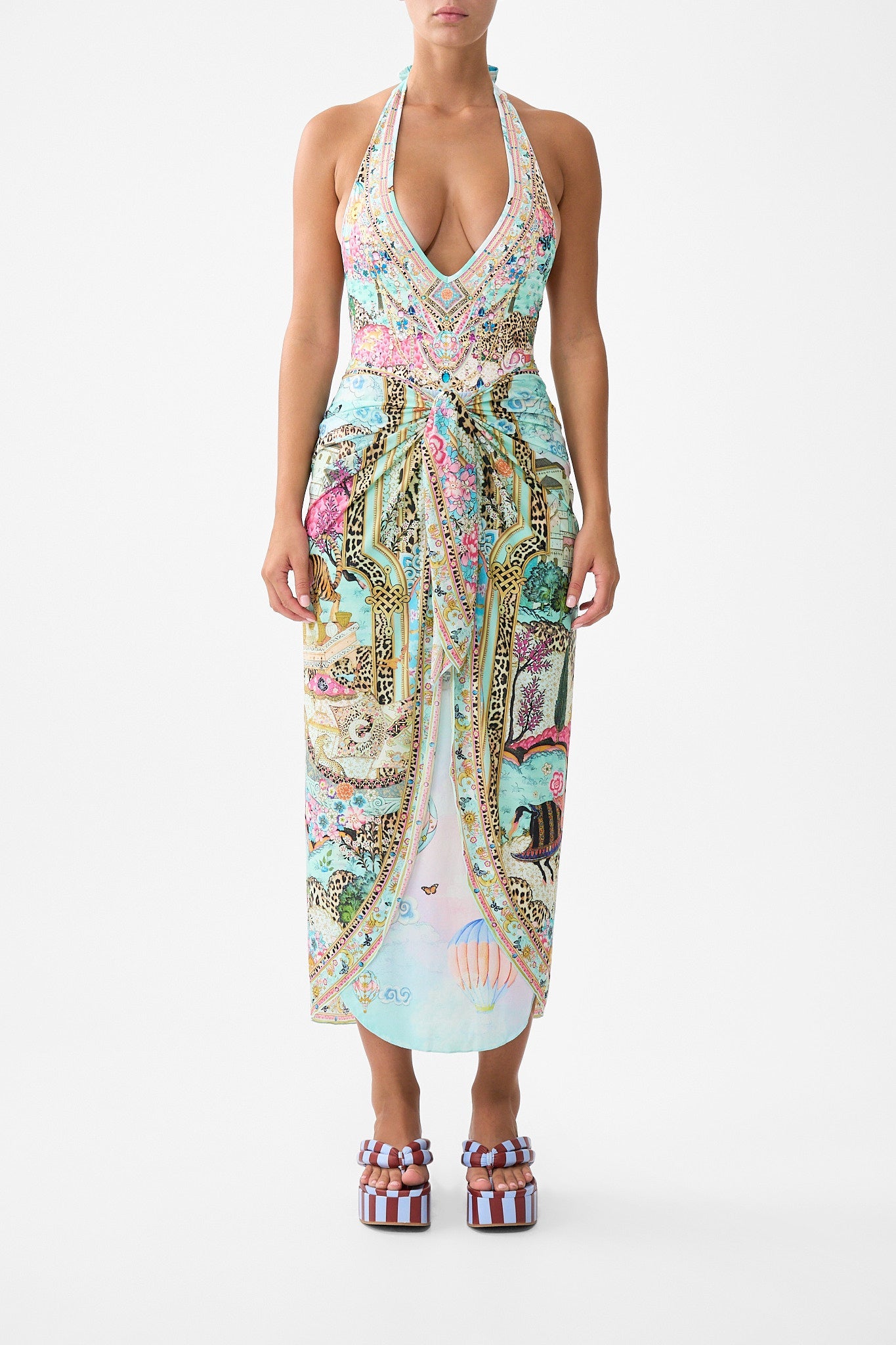The CAMILLA SCOOP BACK HEM DRESS JUNGLE FLIGHT in our  print.