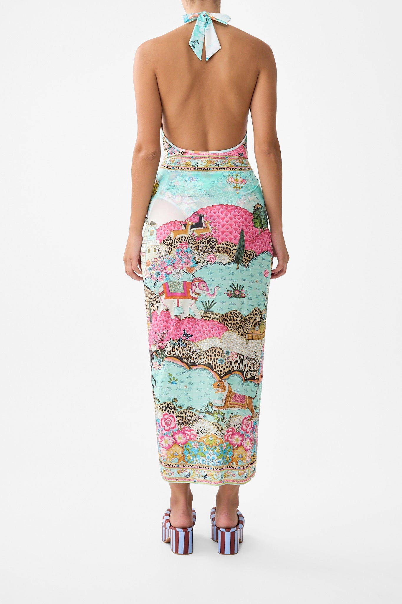 The CAMILLA SCOOP BACK HEM DRESS JUNGLE FLIGHT in our  print.