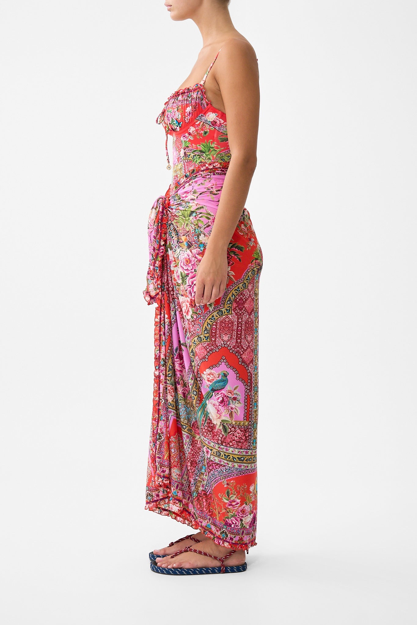 The CAMILLA V NECK GATHERED JERSEY DRESS AMULETS AND ALCHEMY in our  print.