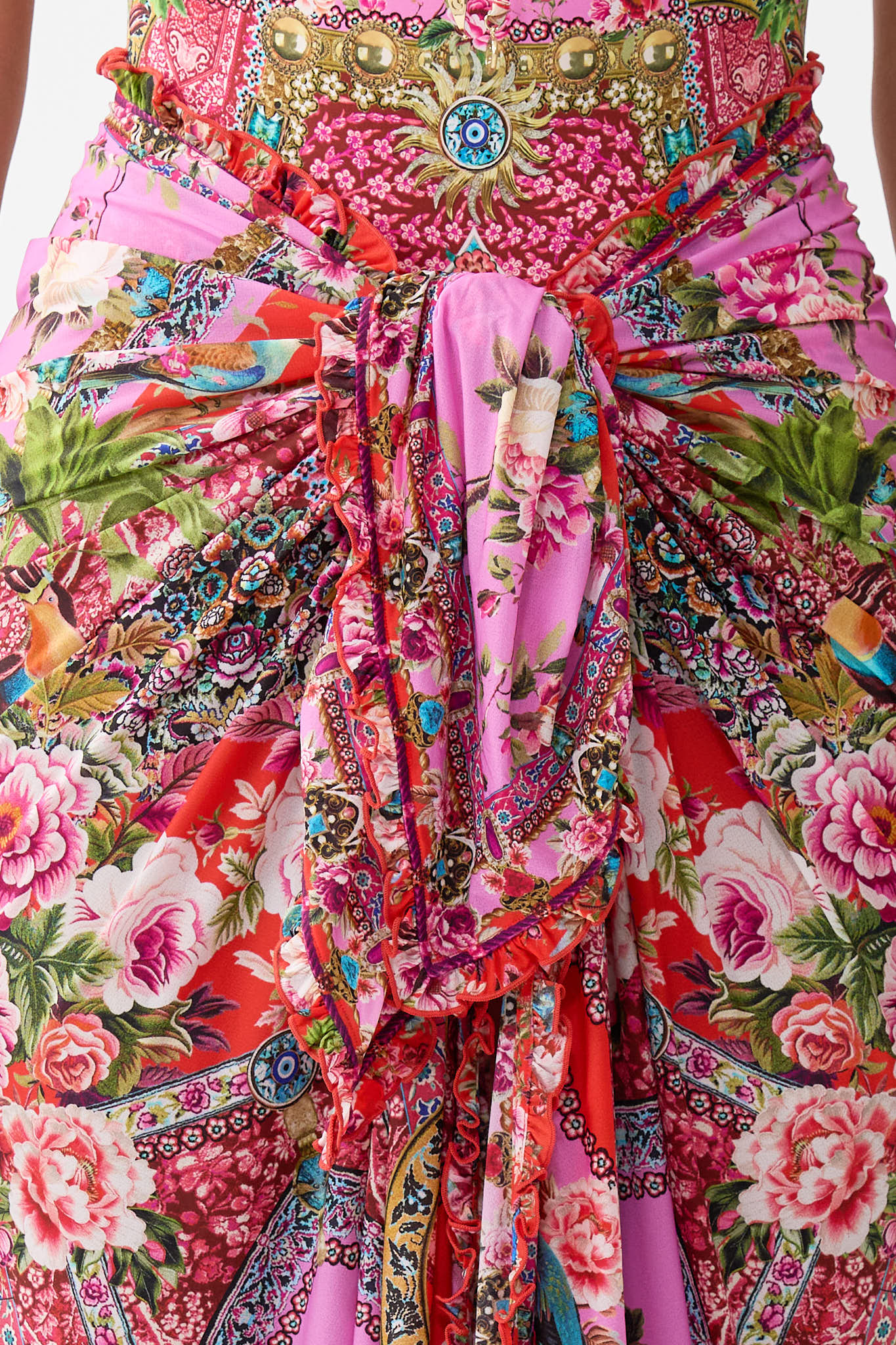 The CAMILLA V NECK GATHERED JERSEY DRESS AMULETS AND ALCHEMY in our  print.