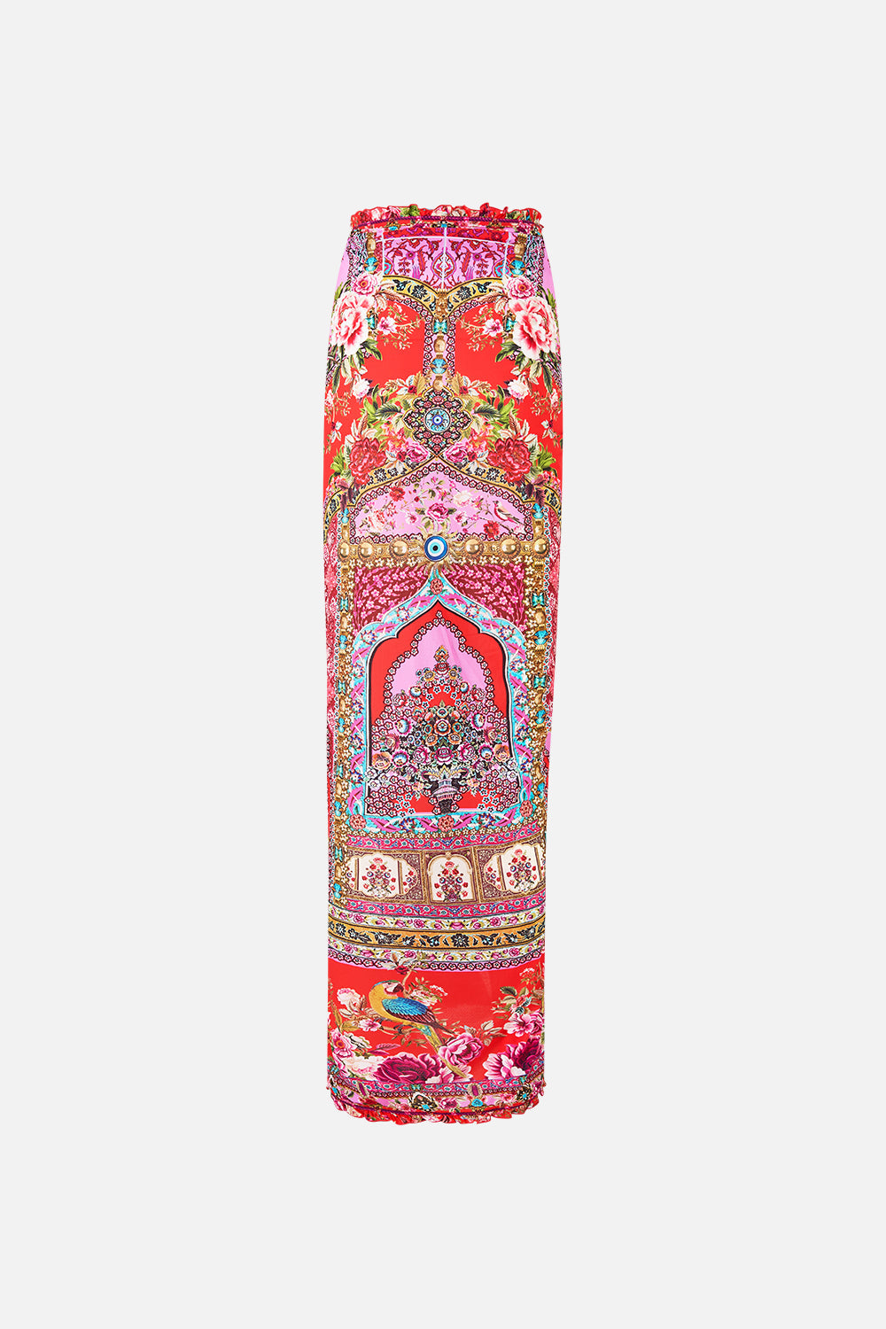 The CAMILLA V NECK GATHERED JERSEY DRESS AMULETS AND ALCHEMY in our  print.