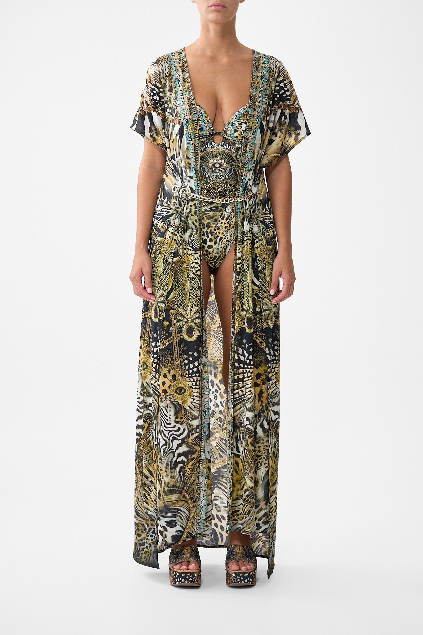 The CAMILLA BUTTON FRONT HALTER PLAYSUIT SEVILLIAN STYLE in our  print.