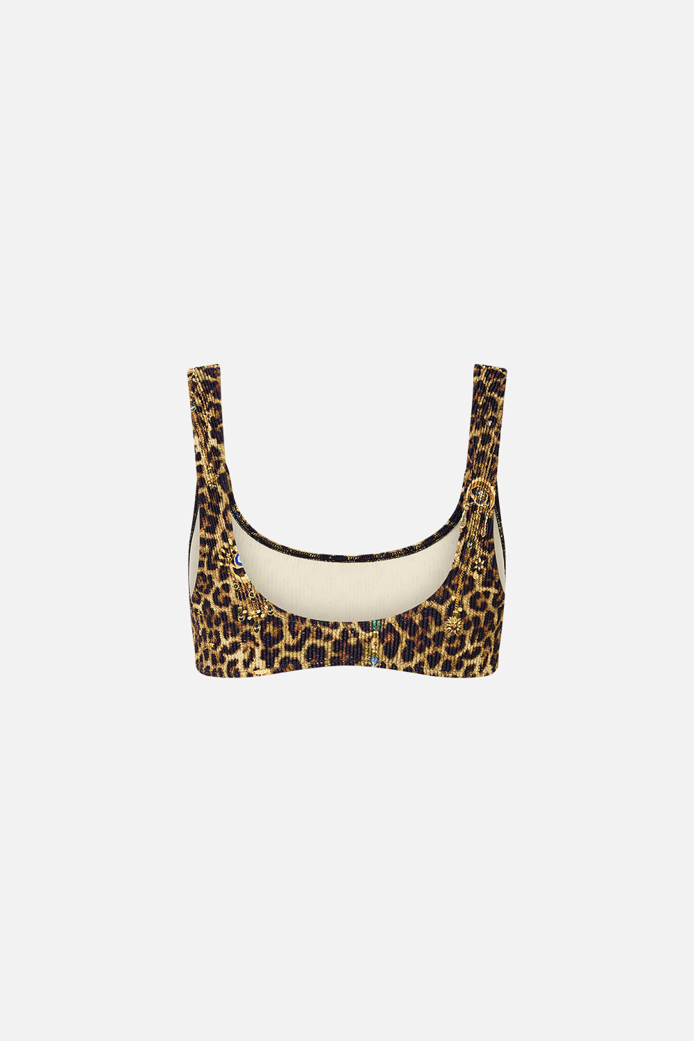 CRINKLE STRETCH CROP BIKINI TOP WITH STRAP TRIMS FELINE FOLKLORE