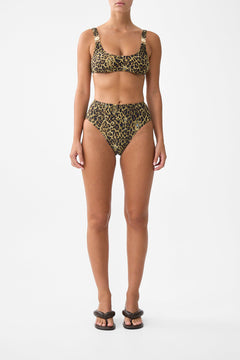 CRINKLE STRETCH HIGH WAIST BIKINI BOTTOM WITH BACK TRIM FELINE FOLKLORE